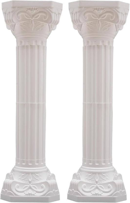 2pcs Wedding Roman Column, White Roman Pillar Wedding Party Columns and Pillars Artistic Columns Statue Columns and Pedestal Stand Holder for Gardens, Patios, Weddings, Parties