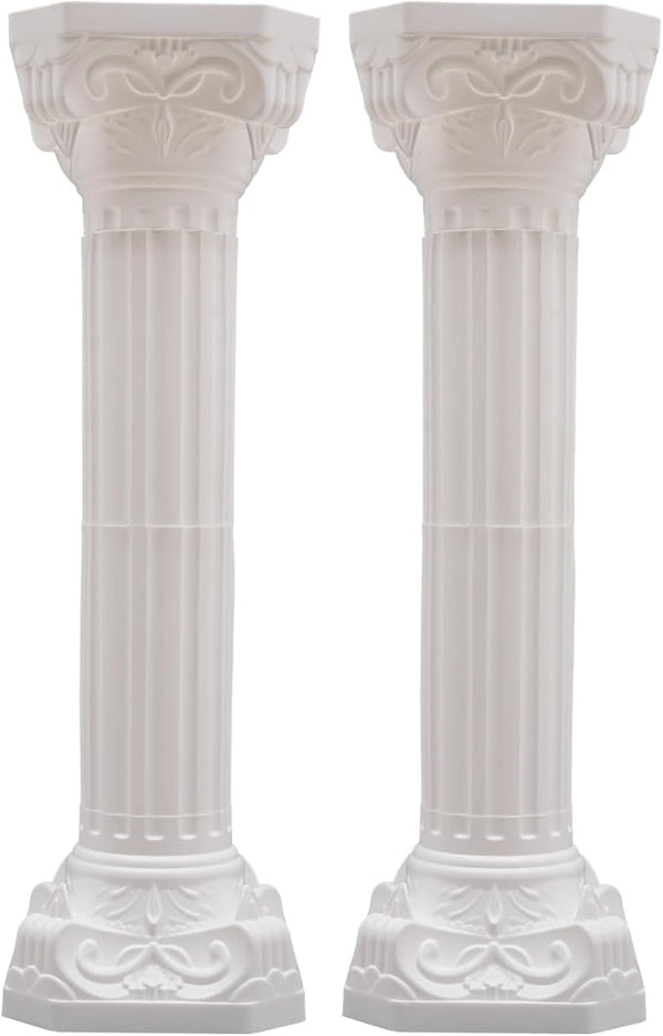 2pcs Wedding Roman Column, White Roman Pillar Wedding Party Columns and Pillars Artistic Columns Statue Columns and Pedestal Stand Holder for Gardens, Patios, Weddings, Parties