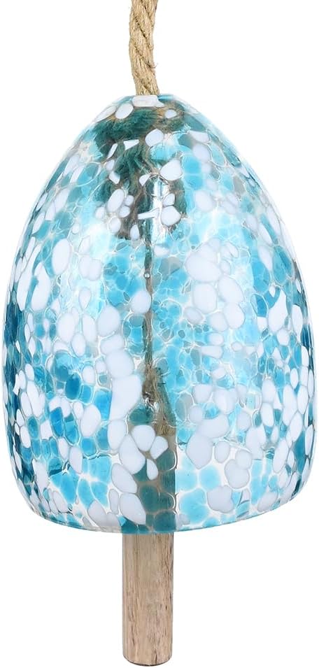 Gift Essentials Blown Glass Wind Chime Bell 5.5 Inches (Blue and White)