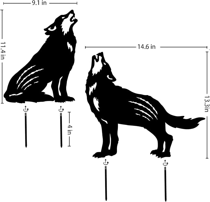 EZTZEN Wolf Metal Garden Stakes - Decorative Black Wolf Silhouette Statues for Outdoor Decor, Yard Art, Patio, Lawn Ornaments