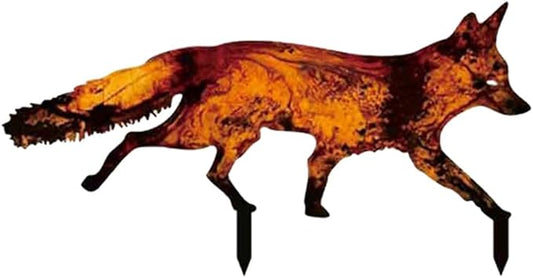 Toddmomy Fox Garden Sign Metal Animal Yard Stake Outdoor Decorative Lawn Ornament with Hollow Window Design for Patio and Courtyard