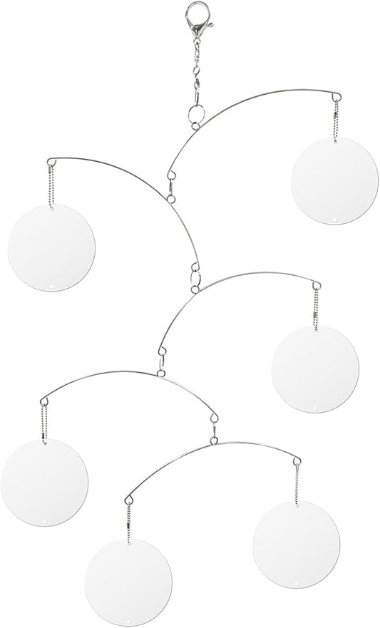 DIY Hanging Mirror Outdoor Mobile, Reflective Garden Decor, Wind-Chime Style Bird Deflector (FL-YKL-6CIRCLE)