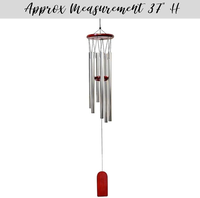 Wind Chimes - Wood and Silver Metal Windchimes - 37" Long - Wooden Wind Catcher for Home & Garden - Ideal for Porch and Garden