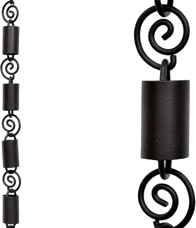 RainChains Pacific Spiral Rain Chain 8.5ft Black Aluminum Premium Rain Chains for Gutters Decorative Chain.