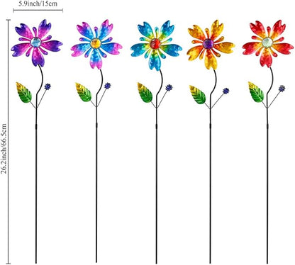 Garden Decor for Outside,5 Pcs Metal Flowers Garden Stakes Decorative Colorful Spring Yard Art Ornaments for Outdoor Lawn Porch Pathway