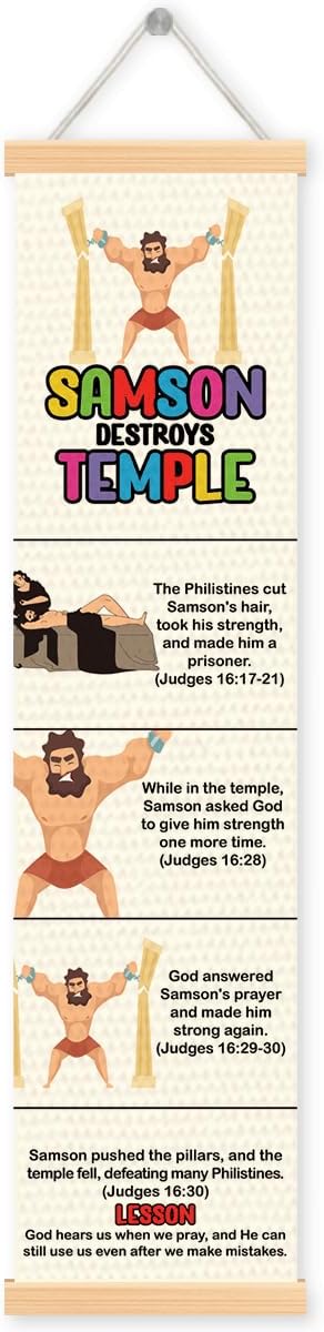 Samson Strength Banner, Church Banner, Christian Rustic Hanging Door Flag, Farmhouse Decorations Outdoor Indoor, Church Activity Decor, Bible Lesson, Scripture and Words Decorations