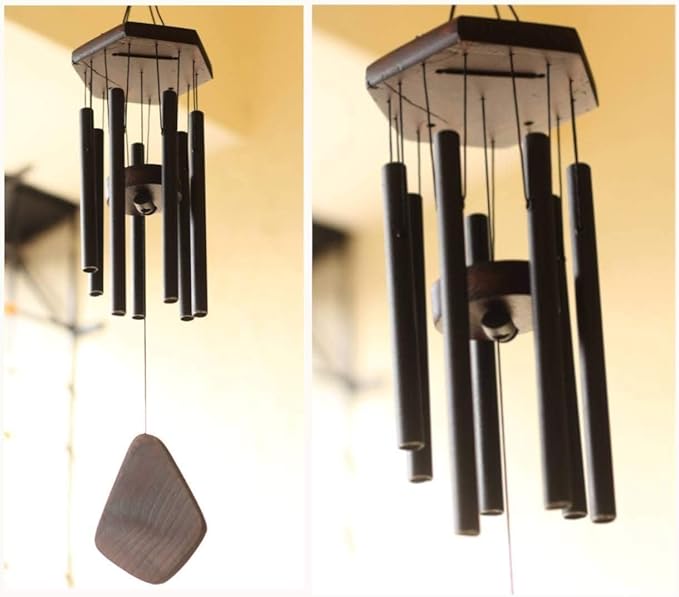 7 Pipe Black Wind Chimes for Home Positive Energy | Metal Windchimes for Balcony Bedroom with Sweet Sound | 18 cm Long