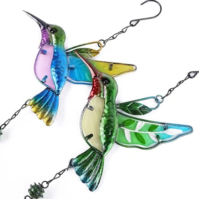 Hummingbird Decor with Bell, Hummingbird Wind Chimes, Hanging Bell Decorations for Yard, Garden, Home and Outdoor, Gift for Mom (Green)