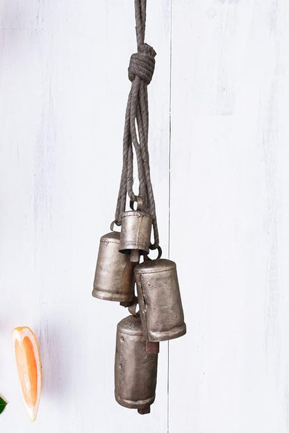 Mango Gifts Vintage Shabby Chic Rustic Cow Bells Hanging Wind Chimes with Rope Tranquil Bohemian Style Decor for Garden, Outdoor, Indoor and Patio Decoration (MGT31)