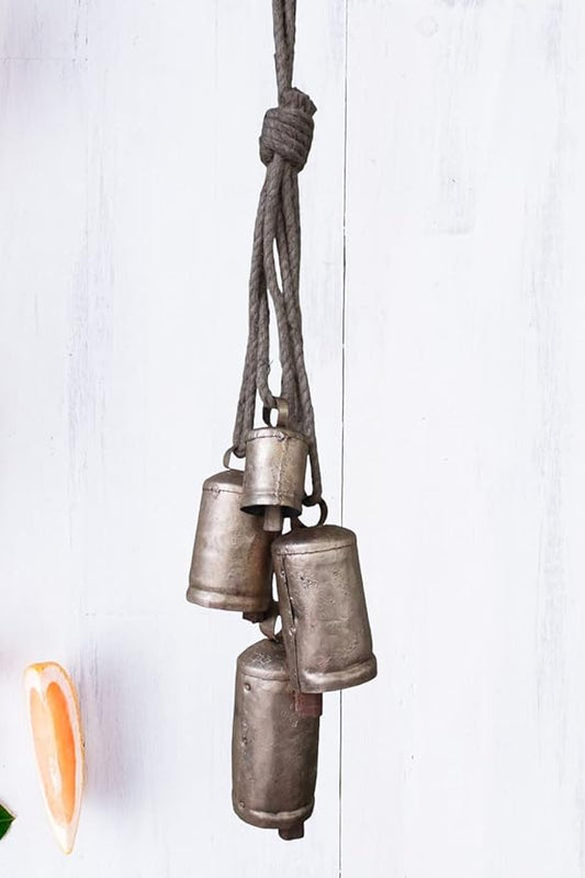 Mango Gifts Vintage Shabby Chic Rustic Cow Bells Hanging Wind Chimes with Rope Tranquil Bohemian Style Decor for Garden, Outdoor, Indoor and Patio Decoration (MGT31)