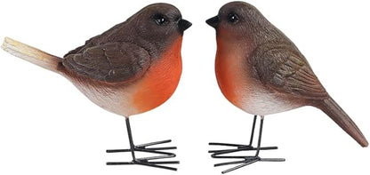 2Pcs Realistic Robin Figurines Ornaments Resin Bird Statues with Sturdy Metal Feet Small Animal Sculpture Decoration for Garden Patio, Outdoor Shelf, Miniature Scene & Yard Art, Gift for Nature Lovers