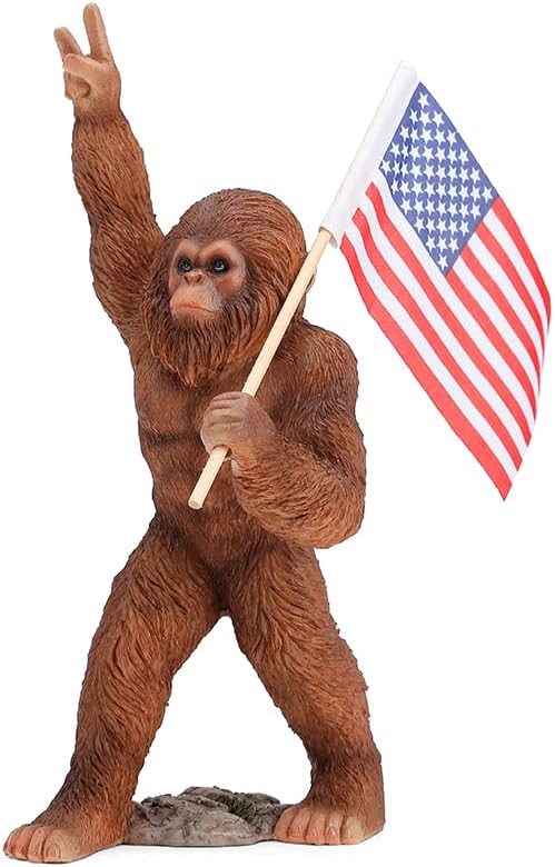 The Bigfoot Statue Holding The National Flag, A 10.4-Inch Resin Statue, Sasquatch Gifts. Bigfoot Decor is Suitable for Outdoor and Indoor Decor. Father's Day