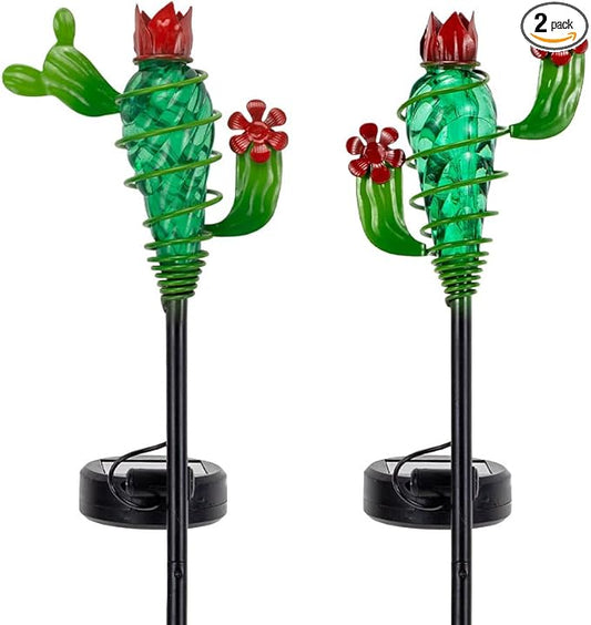 Viveta 2Pack Garden Solar Lights - Cactus Solar Figurine Lights Stake, Waterproof Outdoor Decor for Pathway, Patio，Lawn