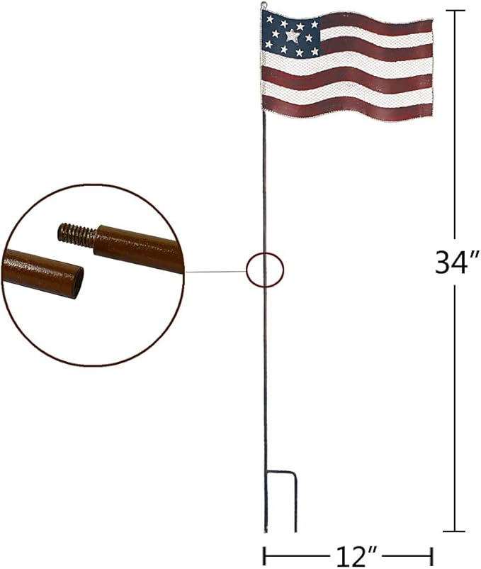Patriotic Rustic Metal Yard Garden Stake, Small American Flag US Garden Flag 4th of July Decoration Stars and Stripes Design 7"x12"