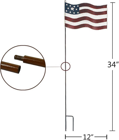 Patriotic Rustic Metal Yard Garden Stake, Small American Flag US Garden Flag 4th of July Decoration Stars and Stripes Design 7"x12"