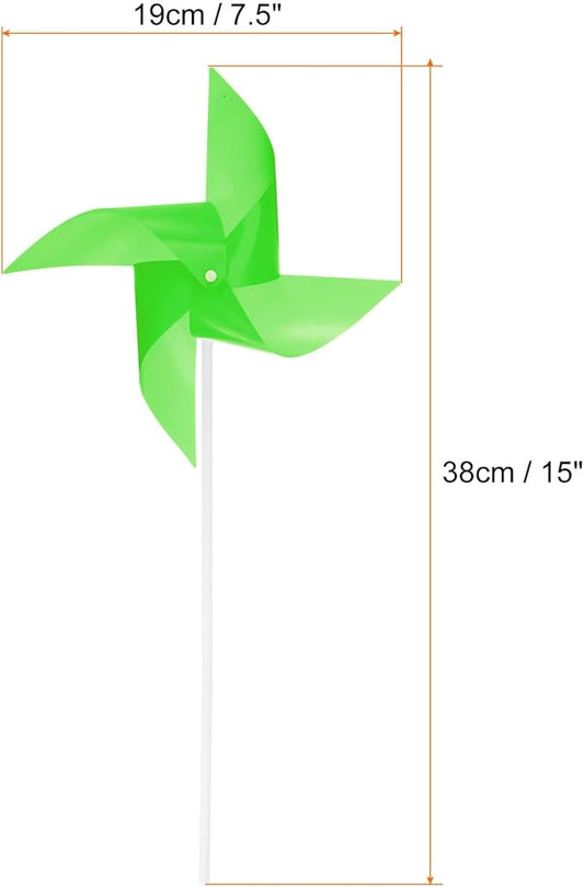 HARFINGTON 50pcs Windmills for The Yard Garden 15" x 7.5" 4 Leaves Pinwheels Wind Mills Spinners Windproof Waterproof Bird Devices with Stakes for Patio Decor, Green