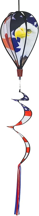 In the Breeze 0979 American Flag and Eagle Hot Air Balloon Spinner-Outdoor Hanging Decoration, Multi-Colored