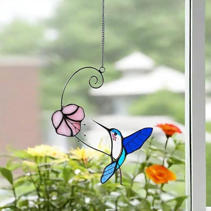 1PC Colorful Hummingbird Stained Glass Suncatcher, Handcrafted Window Hanging Ornament for Home Wall Garden Decor, Unique Gift for Bird Lovers, Nature Enthusiasts, Women Mom