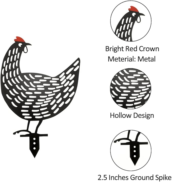 AOZITA 5 PCS 13 inch Metal Chicken Yard Art Garden Decorative Stake Hollow Out Rooster Animals Silhouette Statue Decor, Pathway, Floor, Garden, Lawn, Outdoor Decoration