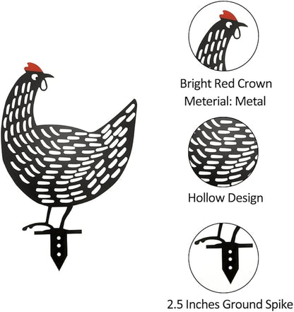 AOZITA 5 PCS 13 inch Metal Chicken Yard Art Garden Decorative Stake Hollow Out Rooster Animals Silhouette Statue Decor, Pathway, Floor, Garden, Lawn, Outdoor Decoration
