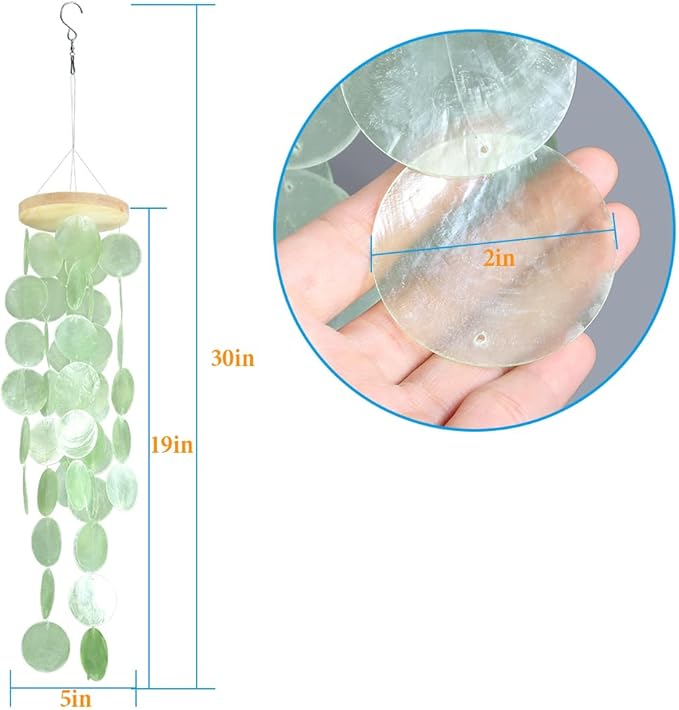 Vindar Wind Chimes for Outside, Handcrafted Shell Windchime Ocean Style Chime for Indoor Outdoors Decor, Garden Decor Gift for Women, Mom, Grandma (Light Green)