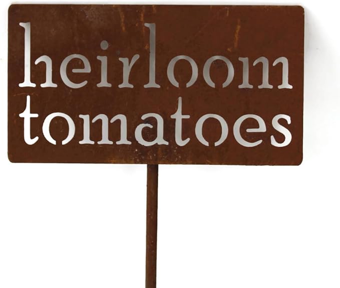 Classic Metal Garden Markers 19 Inches Tall (heirloom tomatoes, Naturally Rusted)