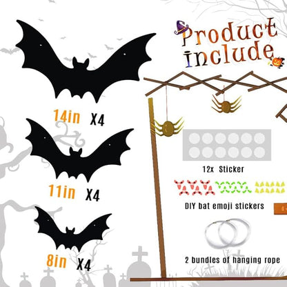 Hanging Bats Halloween Decorations 12pcs 3D Realistic Halloween Hanging Flying Bat with Glowing Eyes for Outdoor (3 Styles)