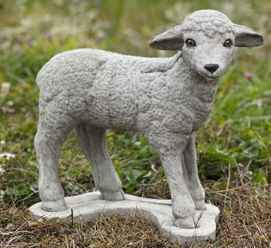 Lamb Statue Outdoor or Indoor Sculpture Concrete Lamb Figurine Garden Lamb Decor Realistic Sheep Statue