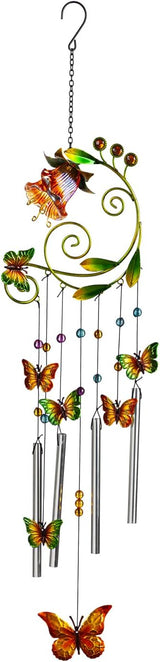 Evergreen Glass and Metal Flower with Butterflies Windchime