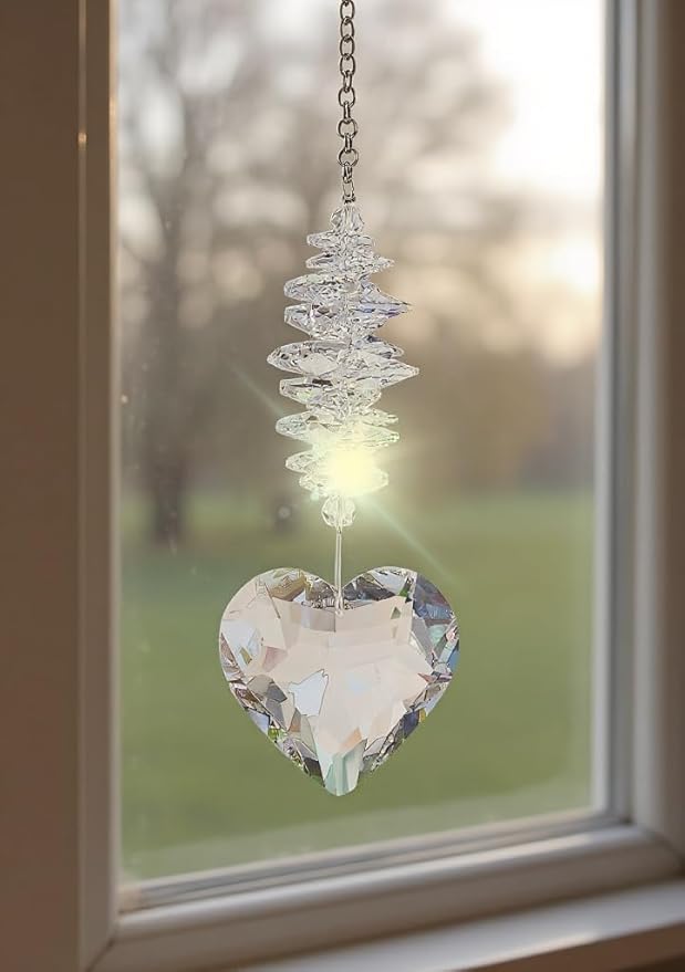 45mm Heart-Shaped Glass Hanging Crystal. Rainbow Maker. Garden Home Decor Glass. Mother's Day Heart Ornament. Wedding Anniversary Decoration. Gift for Women, Mothers, and Children.