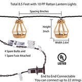 Rattan Lantern String Lights - 10 Bulbs, Weatherproof, Connectable