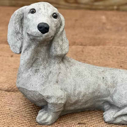 Dachshund Dog Figure Pet Memorial Stone Concrete Dachshund Figurine Solid Rock Stonework Sausage Dog Garden Outdoor Statue