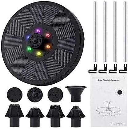 Solar Water Fountain,Upgrade 3W Solar Powered Bird Baths Fountains Pump, Solar Fountain with Lights 7 Nozzles Four fixators, Outdoor Bird Bath. GardenPond,Decorative Water Fountains.