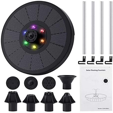 Solar Water Fountain,Upgrade 3W Solar Powered Bird Baths Fountains Pump, Solar Fountain with Lights 7 Nozzles Four fixators, Outdoor Bird Bath. GardenPond,Decorative Water Fountains.