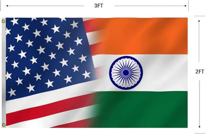 Indian American Combination Flag 2X3FT, Double Sided 3Ply, US India Flags, Men Women Banner,Vibrant Colors, Double Stitched with 2 Brass Grommets, Bar Garden Street Decoration, GYM, Office Decor,Indoor Outdoor Use,Gifts. (US-IN-X, 2x3ft3ply)