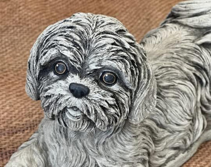 Generic Concrete Shih Tzu Memorial Statue - Handmade, Realistic, Indoor/Outdoor, Gray