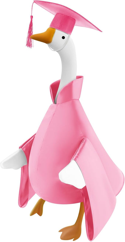 Graduation Goose Outfit for 23'' High Cement Goose Statue, Lawn Porch Clothes Cute Grad Yard Statue Outfit for Patio Outdoor Garden Decoration(Pink)
