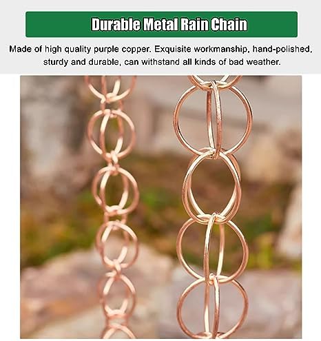 Decorative Rain Chains Waterfall, Copper Rain Gutter Chain Downspout Catcher, 5ft 6ft 7ft 8ft 9ft Decorative Rain Chain for Porch Patio Deck Garden, Outside Divert Water Chains (2.6m/8.5ft)
