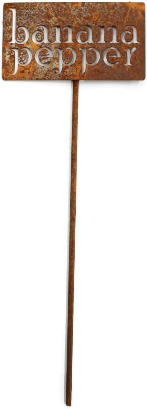Classic Metal Garden Markers 19 Inches Tall (banana pepper, Naturally Rusted)