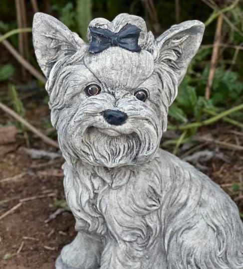 Yorkshire Terrier Statue Concrete Yorkie Figurine Black White Yorkie Sculpture Garden Animal Zen Garden Ornament