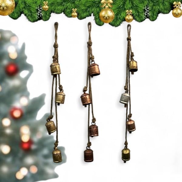 Mango Gifts Shabby Chic Rustic Vintage Cow Bells Hanging Chimes with Rope Tranquil, Bohemian Style Wind Chimes for Garden Outdoor and Patio (MGT24)