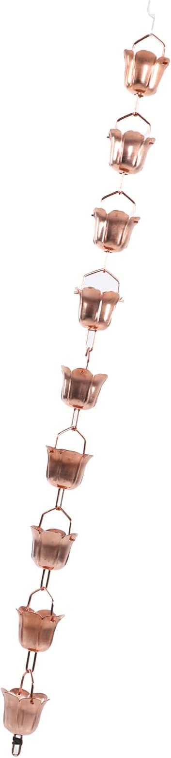Jiawu Rain Chain, 9 Cups 39.37in Easy Installation Customizable Length Copper, Decorative Rain Chain, Gutter Water Diverter with Anchors for Outdoor Garden Yard Decor