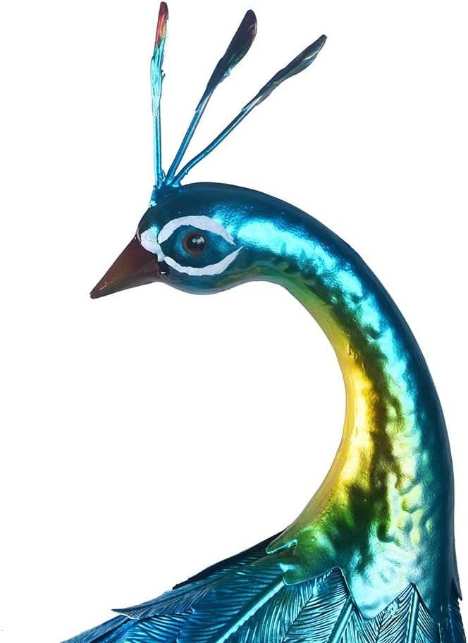 Metal Colorful Peacock Statues Set of 2 Garden Sculptures for Outdoor Indoor Yard Art