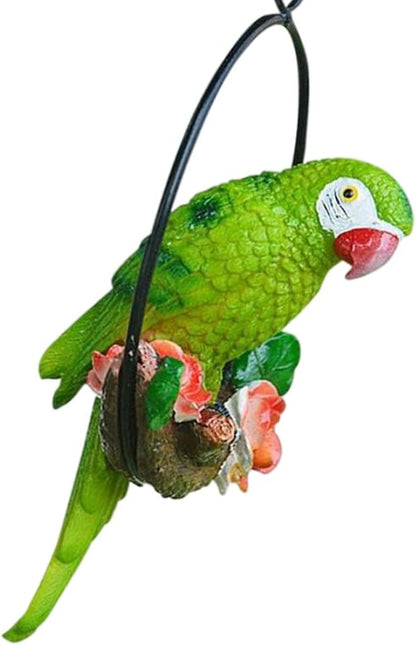 Hanging Parrot Garden Decor Resin Parrot Outdoor Decor Parrot on Perch Garden Sculpture Parrot Statue for Outdoor Garden Decorations Green Garden.