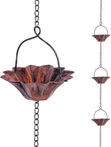 10FT Copper Lotus Rain Chain and Calla Lily Garden Stake with Bells for Outdoor Lawn Patio Decor