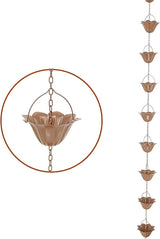 Copper Plated Rain Chain for Outside Downspouts,Adjustable Rain Catcher Chain for Eaves Drainage,Decorative Metal Hanging Flower Spiral Rain Bells(A)