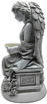 OrnamentallyYou Spring & Summer-Themed Garden Statues – Adorable Outdoor Decor for Lawn, Patio & Porch (Guardian Angel Reading Book Garden Statue, 10" Solar Powered Angelic Outdoor Figurine)
