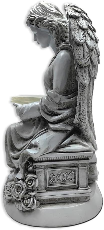 OrnamentallyYou Spring & Summer-Themed Garden Statues – Adorable Outdoor Decor for Lawn, Patio & Porch (Guardian Angel Reading Book Garden Statue, 10" Solar Powered Angelic Outdoor Figurine)