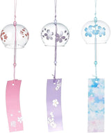 BENECREAT 3pcs Japanese Wind Chimes Pink Blue Light Purple Flower Wind Bells Handmade Glass Pendants for Wedding Festival Gift, Garden Window Outdoor or Indoor Home Decors