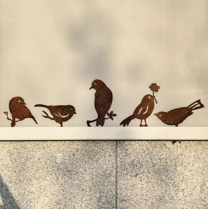 5PCS Rusty Metal Bird Garden Decor, Spring Yard Art Decorations for Outdoor Fence, Lawn & Patio – Unique Outdoor Ornaments